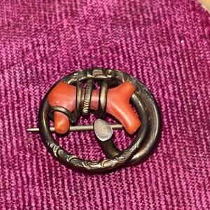 Antique Victorian era gold filled coral brooch